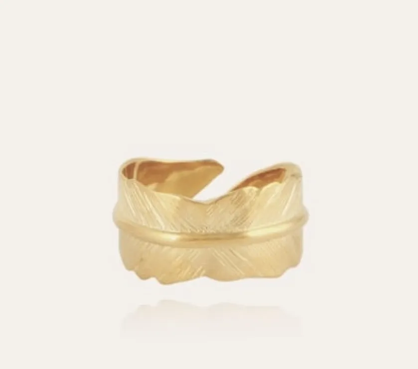 Penna Gold Plated Feather Shaped Ring