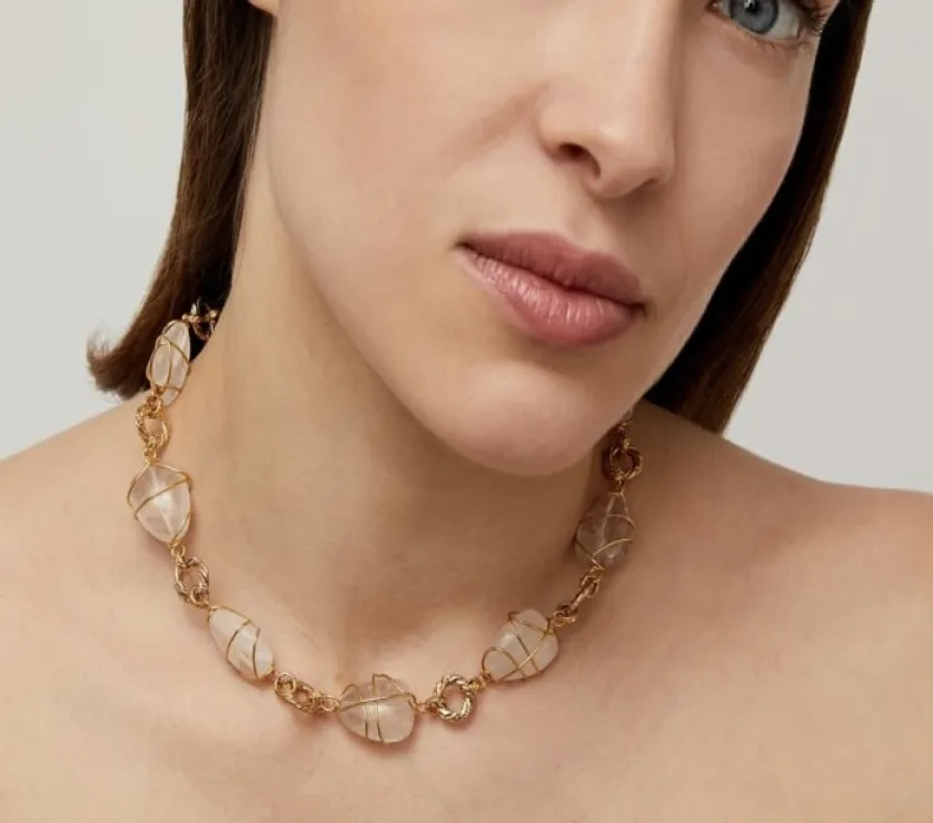 Gas Bijoux Rainbow Multi Rock Crystal Gold Plated Necklace