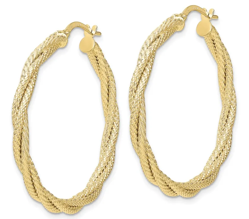 Twisted Puffed 14k Yellow Gold Hoop Earrings Textured Finish
