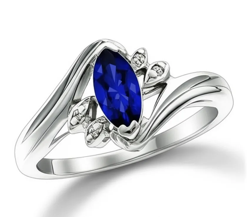 Marquise-Cut Nutural Blue Sapphire & Diamond Promise Ring