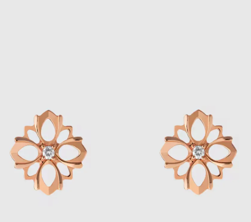 Gucci Flora 18k Rose Gold Diamond Stud Earrings