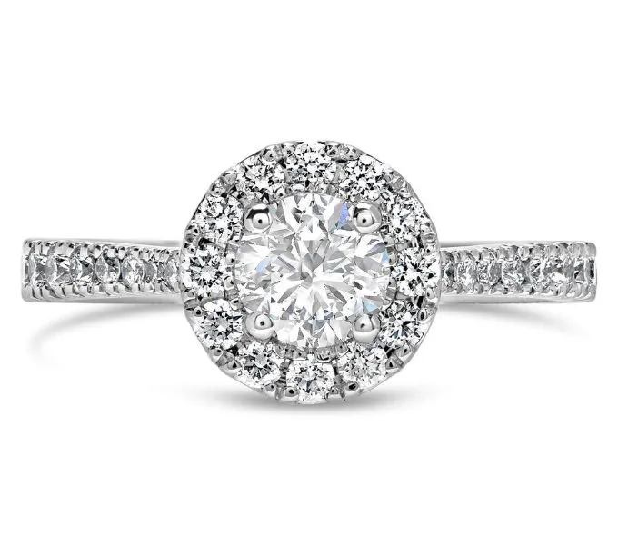 18ct White Gold ''Blossom'' Round Halo Diamond Shoulders 0.90ct Ring
