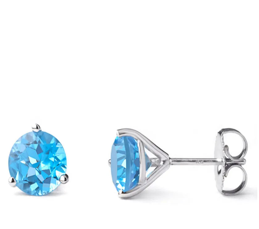 7mm Swiss-Blue Topaz Martini Glass Stud Earrings 14k White Gold