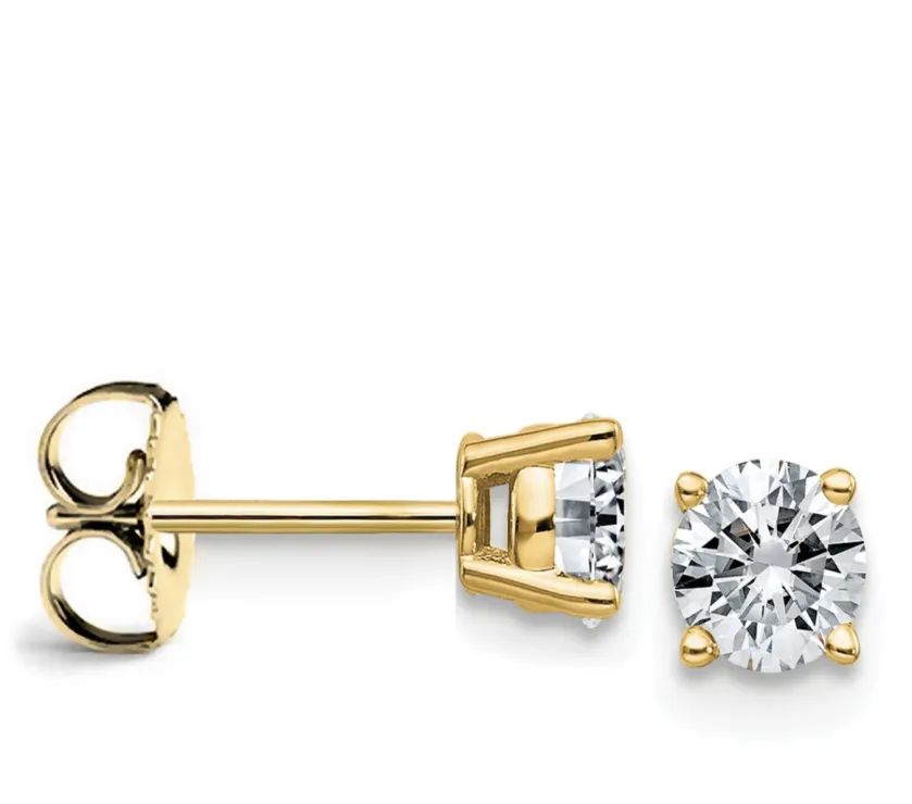 1 Carat Lab Grown Diamond Stud Earrings 14k Yellow Gold