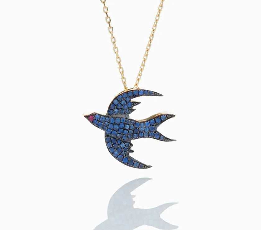 Nayla Shami 18K Gold and Sapphire Bird Necklace in 18K