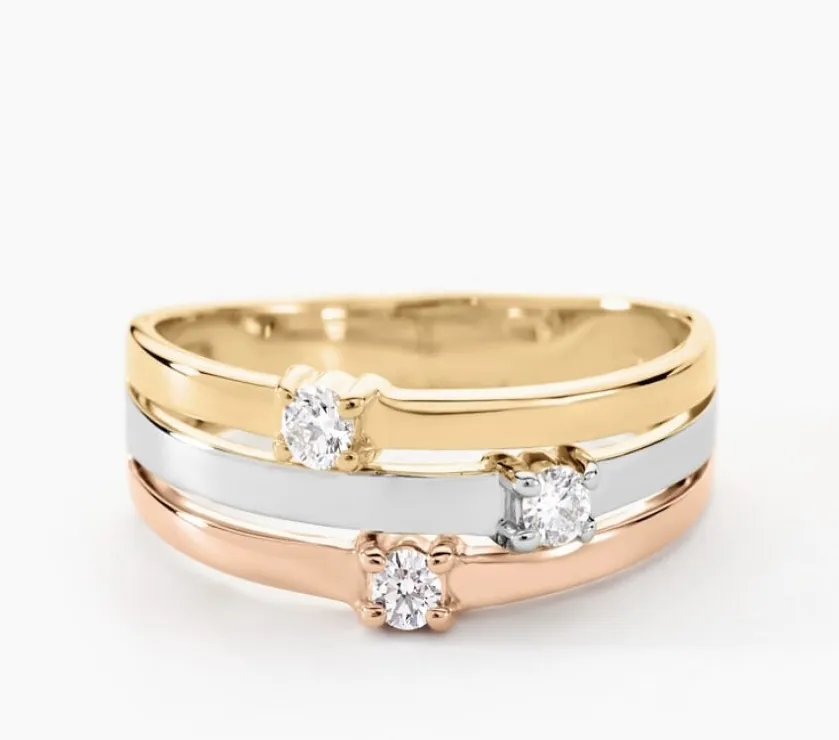 Bague Superposition Or Tricolore Diamant