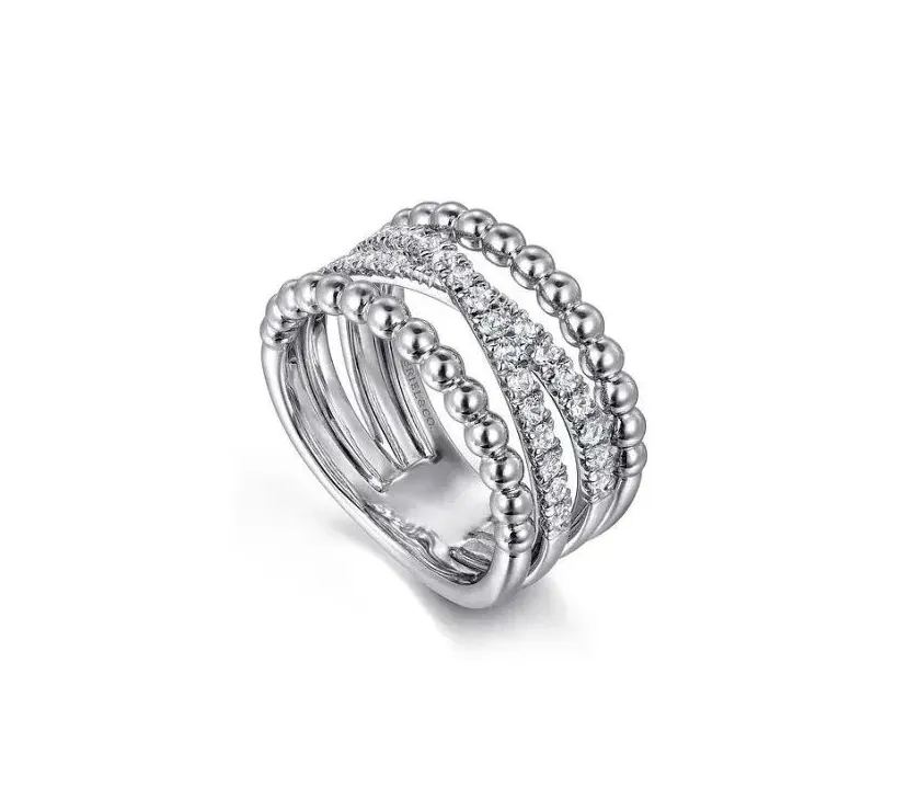Sterling Silver White Sapphire Criss Cross 4 Row Beaded Band Bujukan C