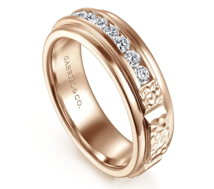 Enzo 14K Rose Gold Diamond Men's Wedding Ring in Sand Blast Finish
