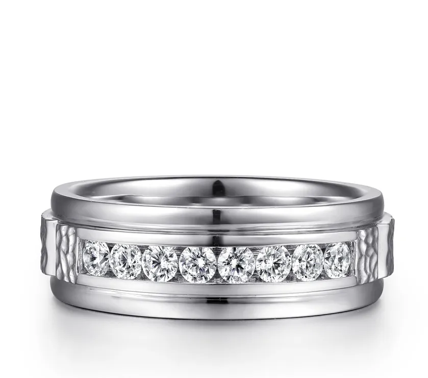 Gabriel Enzo 14K White Gold Diamond Men's Wedding Ring in Sand Blast