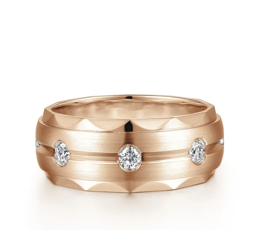 Gabriel 14K Pink Gold Diamond Men's Wedding Ring in Satin Finish