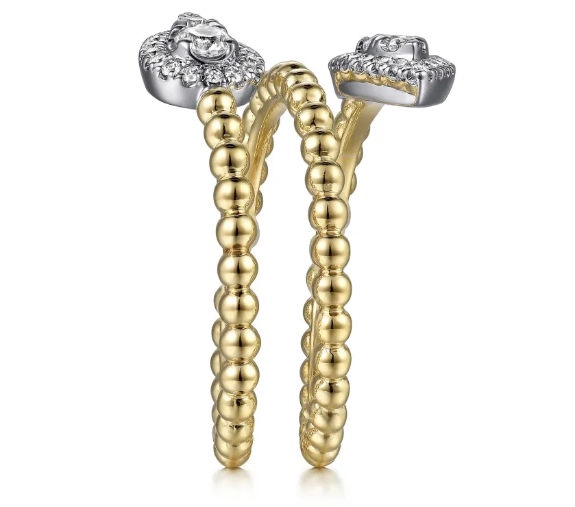 Bypass 14K White-Yellow Gold Bujukan Wrap Ring with Teardrop Diamonds