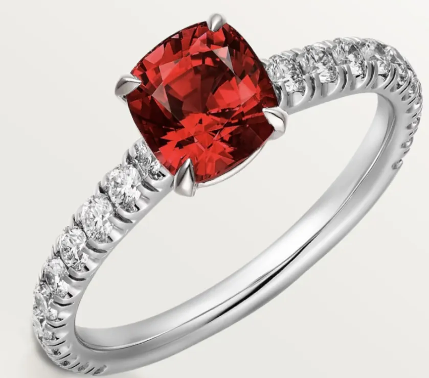 Cartier 1895 CUSHION-CUT RUBY Diamond Platinum Solitaire Ring Pave