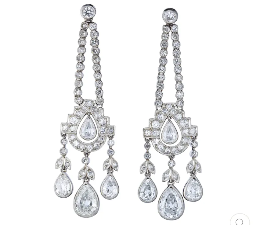 Art Deco Diamond, Platinum Chandelier Earrings