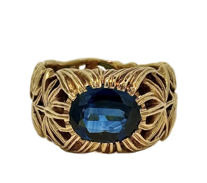 Art Nouveau Sapphire 18k Yellow Gold Ring