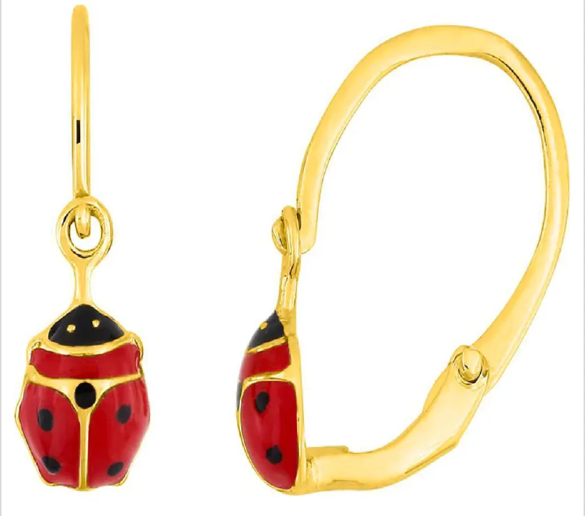Boucles d'oreilles coccinelle Dormeuses Or jaune 9ct