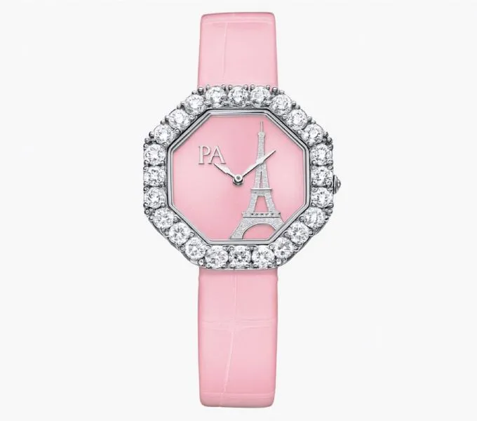 PA Pink Eiffel Octagonal Diamond 18ct PE882020 Quartz Wristwatch 30MM