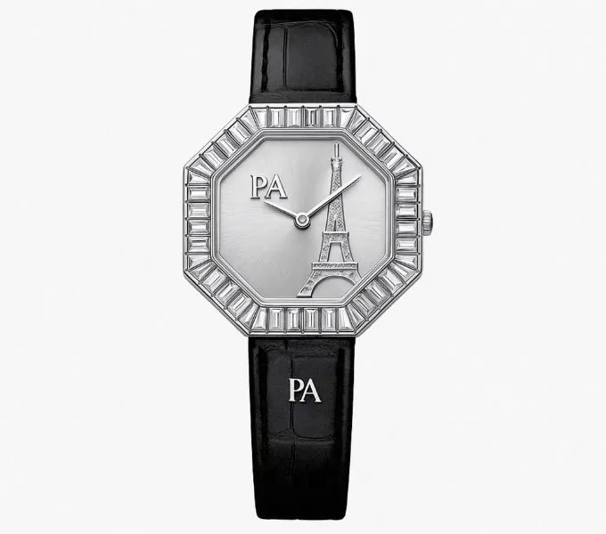 PA Pink Eiffel Octagonal Baguette Diamond 18ct Quartz Wristwatch 30MM