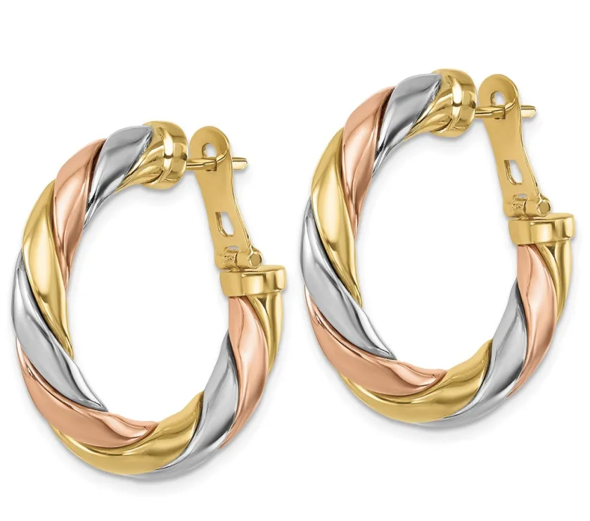 Twisted Hoop Earrings Polished 14k Tri-Tone Gold