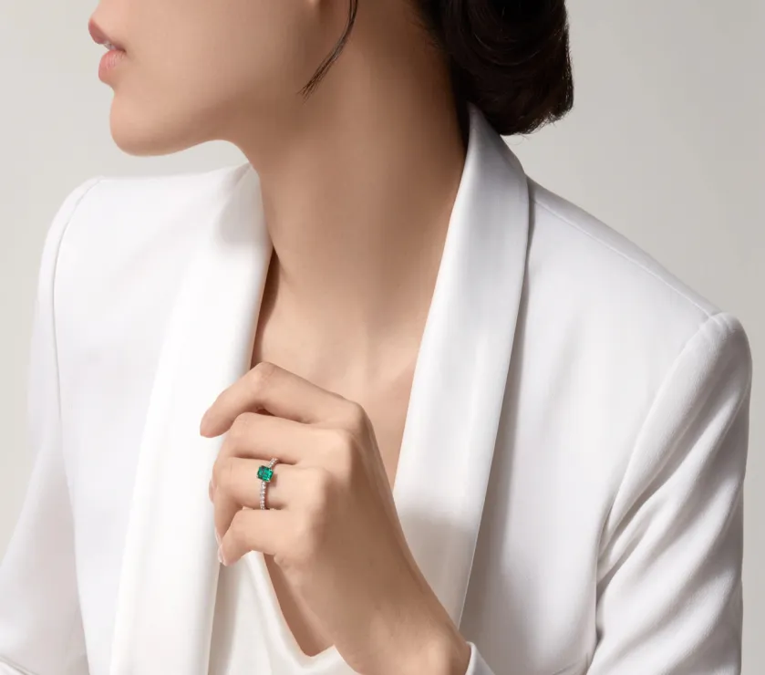 Cartier 1895 Solitaire Emerald Cut Diamond Platinum Ring Pave