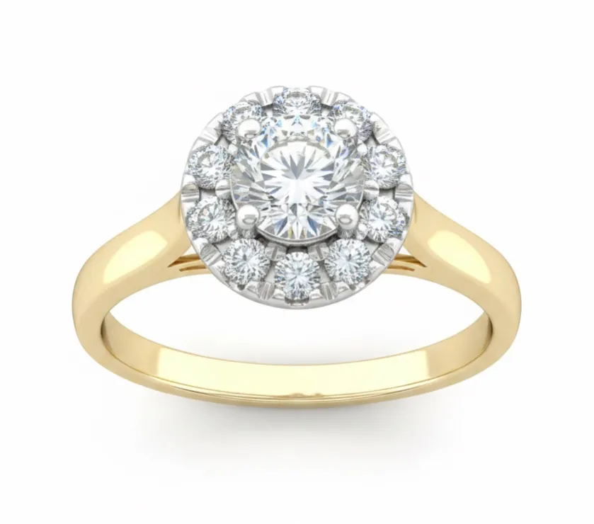 Parissart Dream Halo Ring with Baguette Diamond Engagement Ring 18K